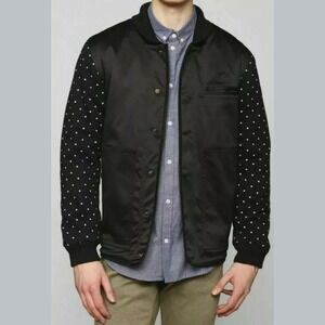 Publish Mens L Black Satin Bandit Coaches Style Jacket Star Pattern Sleeves